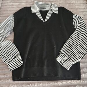 Sweater with Striped Sleeves